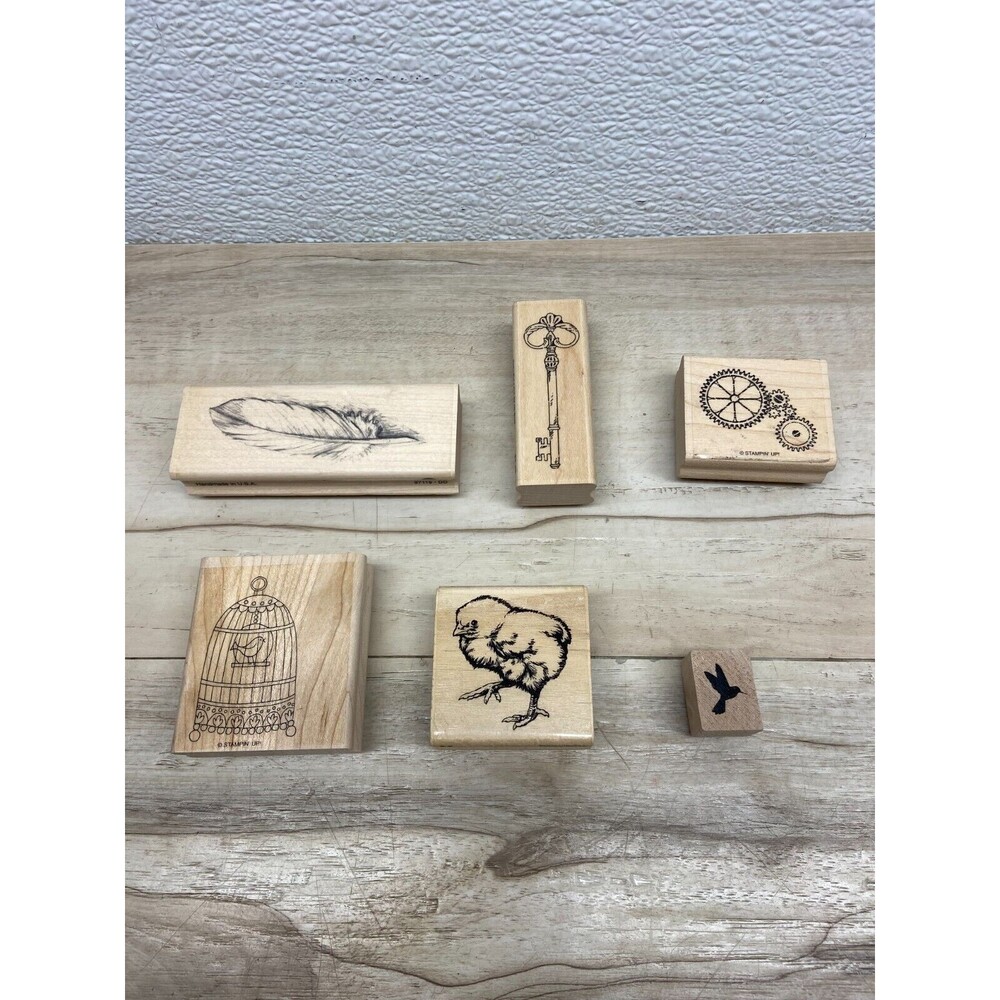 Set Of 6 Mixed Brands Wood Mounted Rubber Stamps